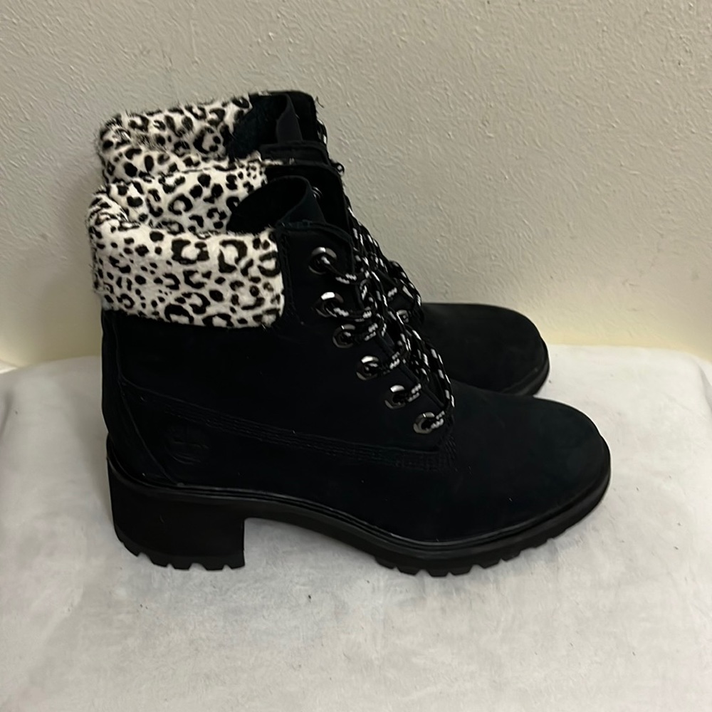 Timberland Womens Black Kinsley Safari Leopard 6-Inch Waterproof Boots Size 7